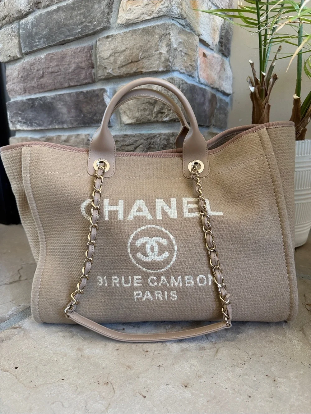 CHANEL Canvas Deauville Shopping Tote - Beige - Large